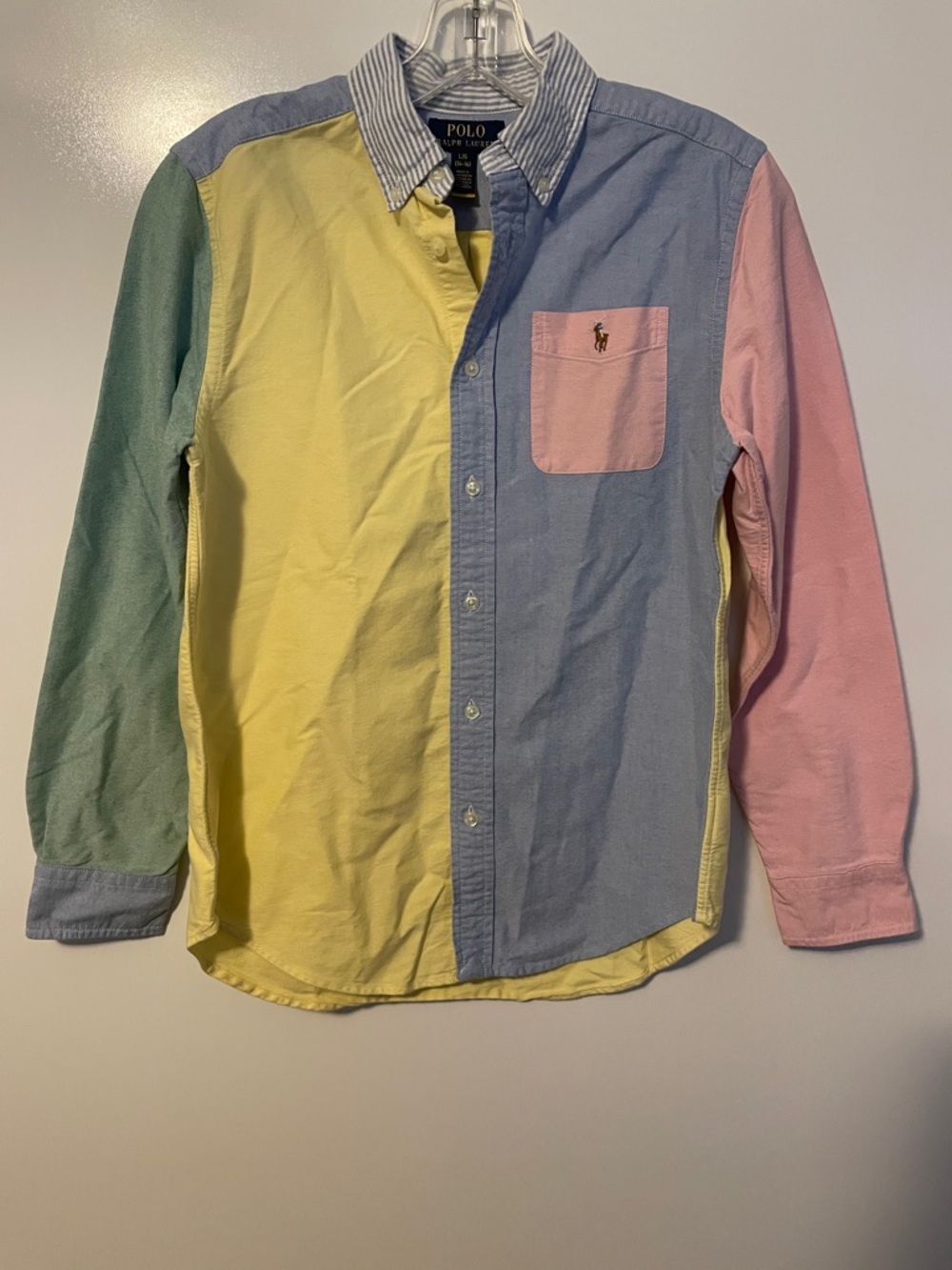 Polo Ralph Lauren Boys Colorblock Button Down Shirt Multicolor Patchwork NWOT